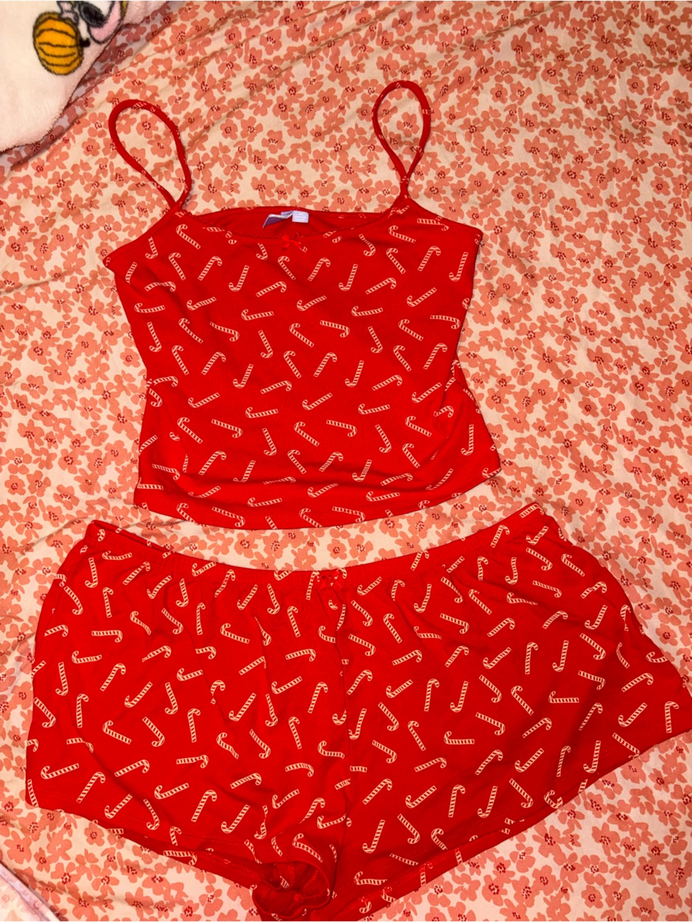 Women’s Red Candy Cane Print Pajama Set - Tank & Shorts